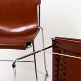 Set of 4 vintage Italian chrome & leather chairs 1970s