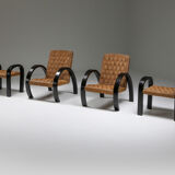 Art Deco Armchair with Ottoman & Rush Seating
