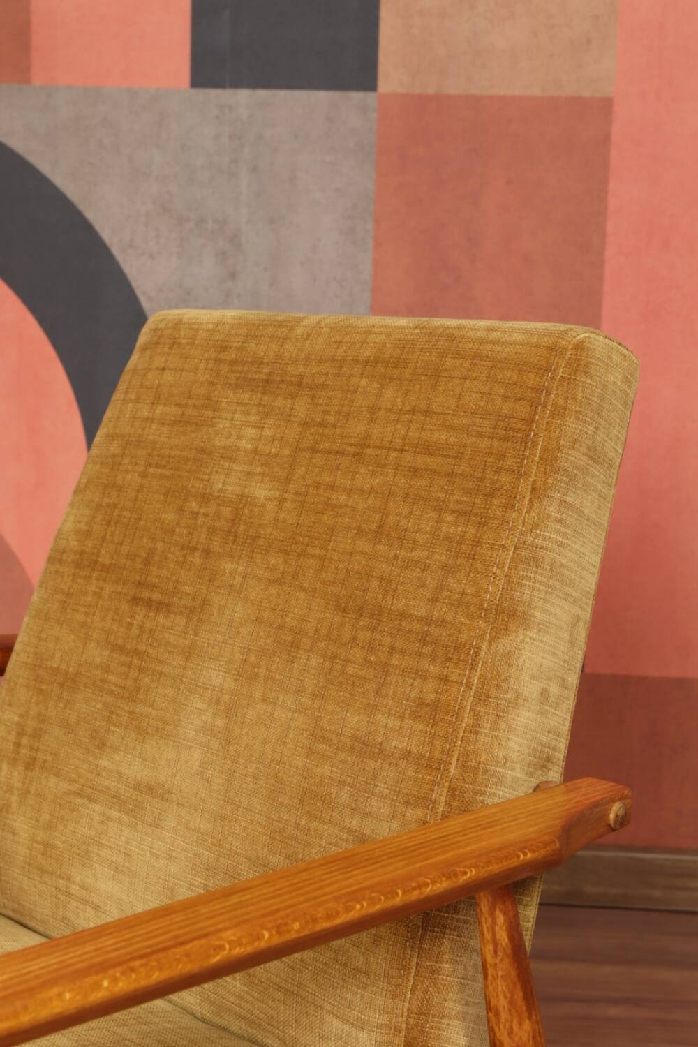 Scandinavian armchair golden velvet design by H.Lis