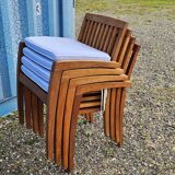 Stackable chair-armchair in solid teak with cushion by Vlaemynck