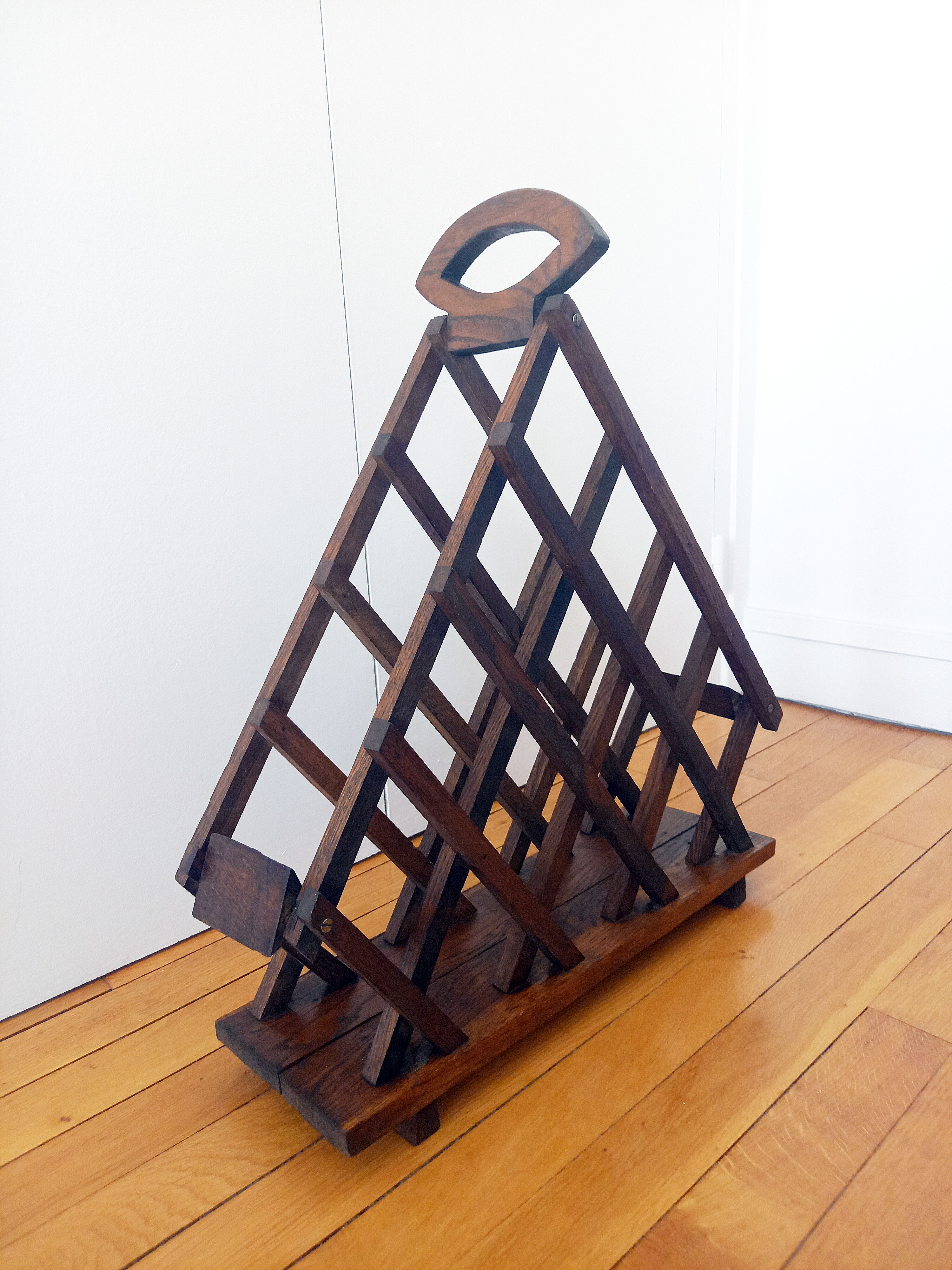 Old bottle holder / bottle rack Vintage Solid wood Unique piece