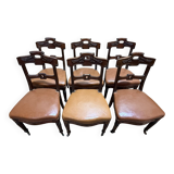 Set of 6 Napoleon III period chairs in mahogany and leather