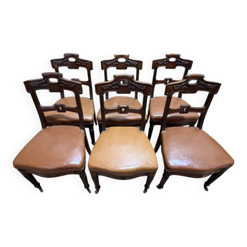 Set of 6 Napoleon III period chairs in mahogany and leather