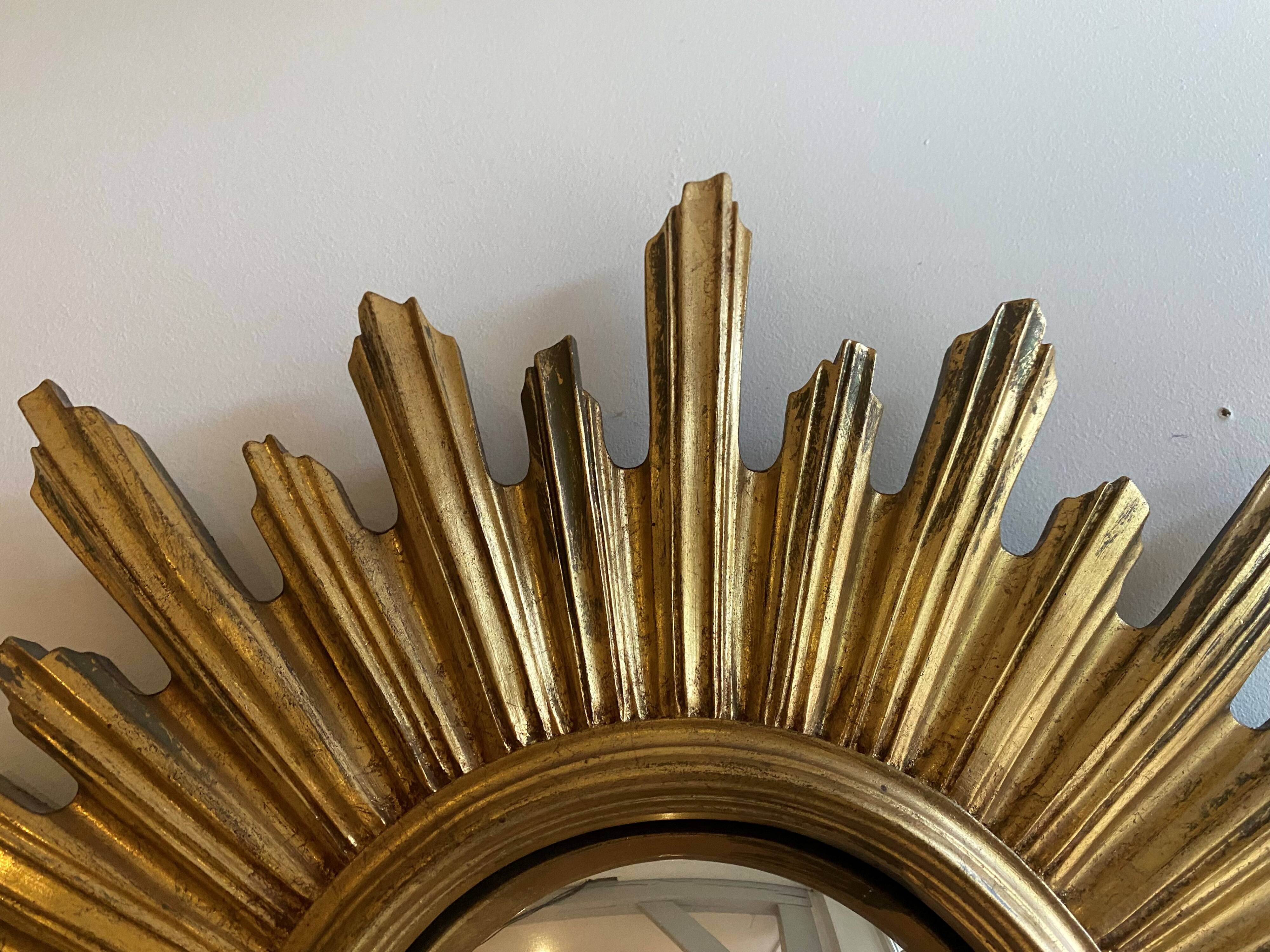Large witch's eye sun mirror dia 52cm curved vintage 1960