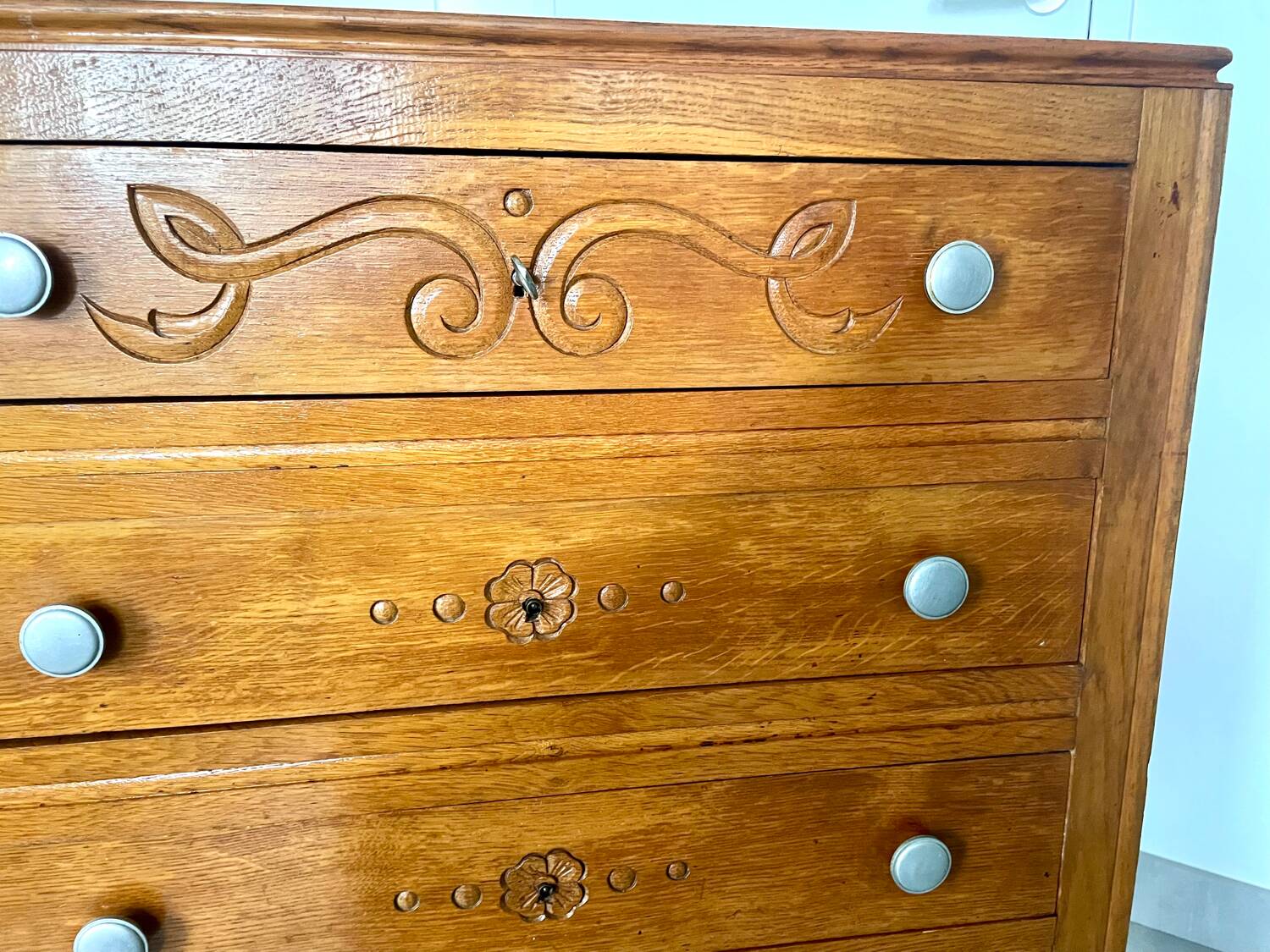 Vintage oak chest of drawers with 4 drawers, 1950s