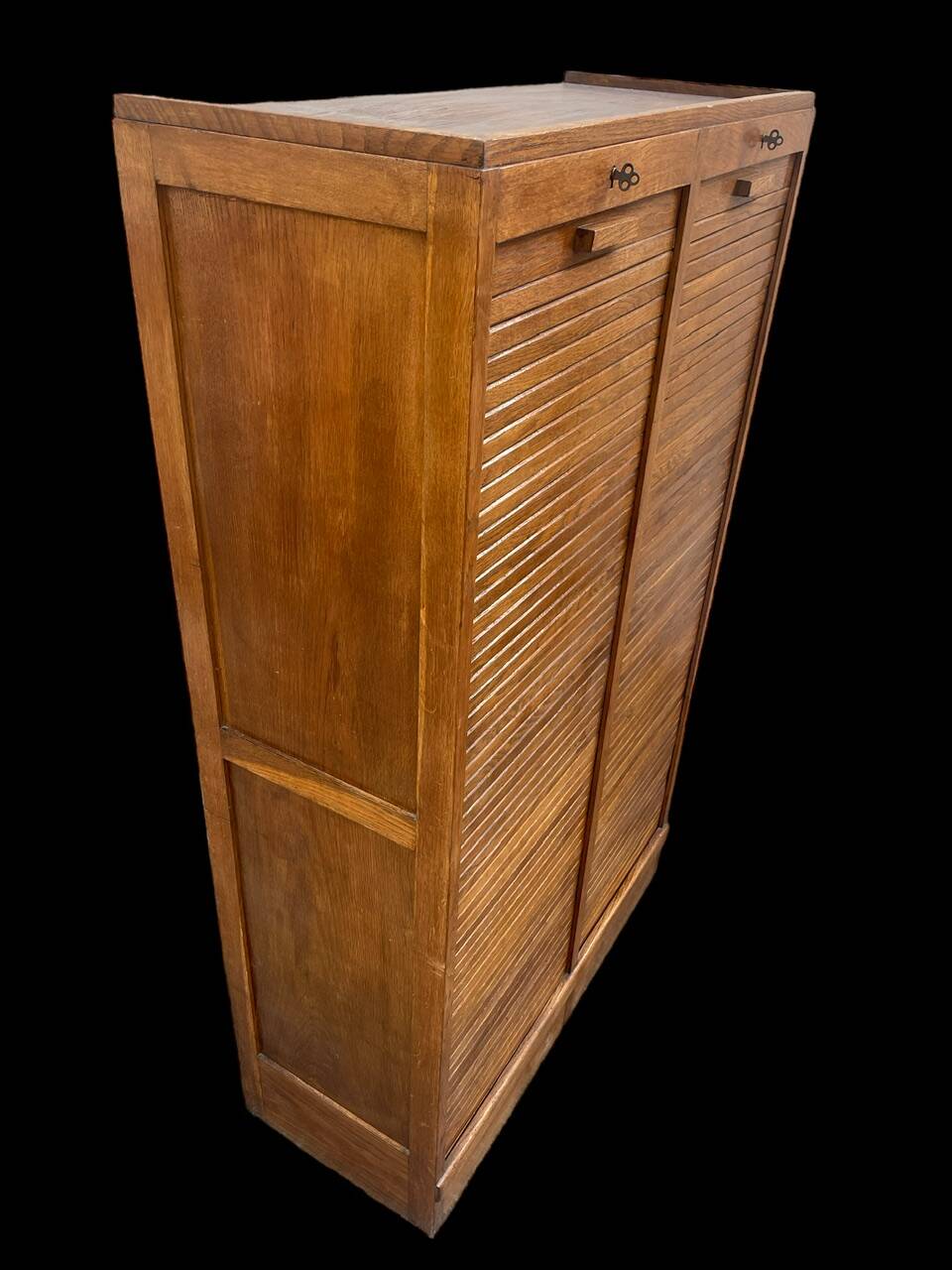 Oak double curtain file cabinet from the 1940s