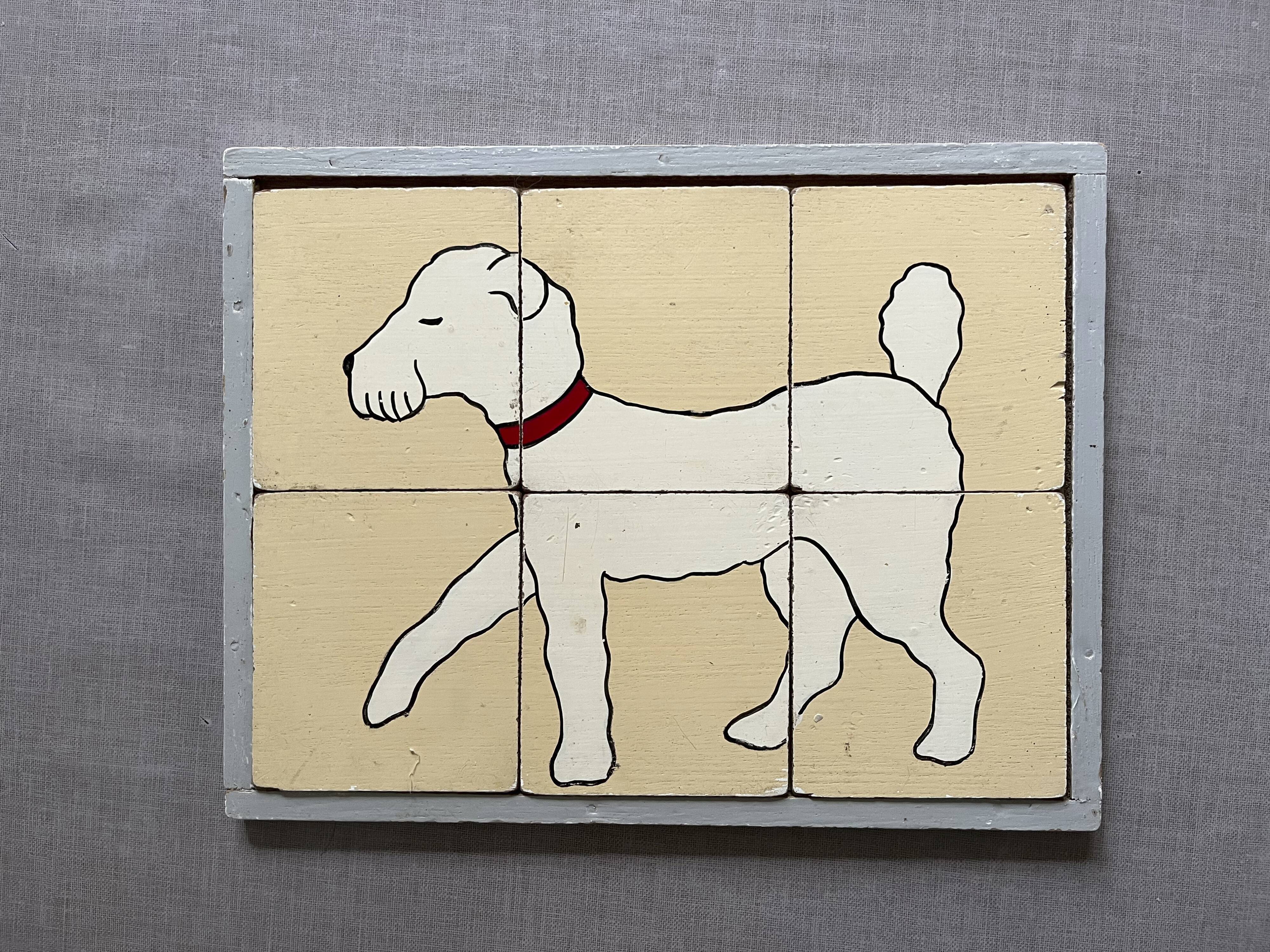 Wooden puzzle frame representing a poodle dog, vintage painting