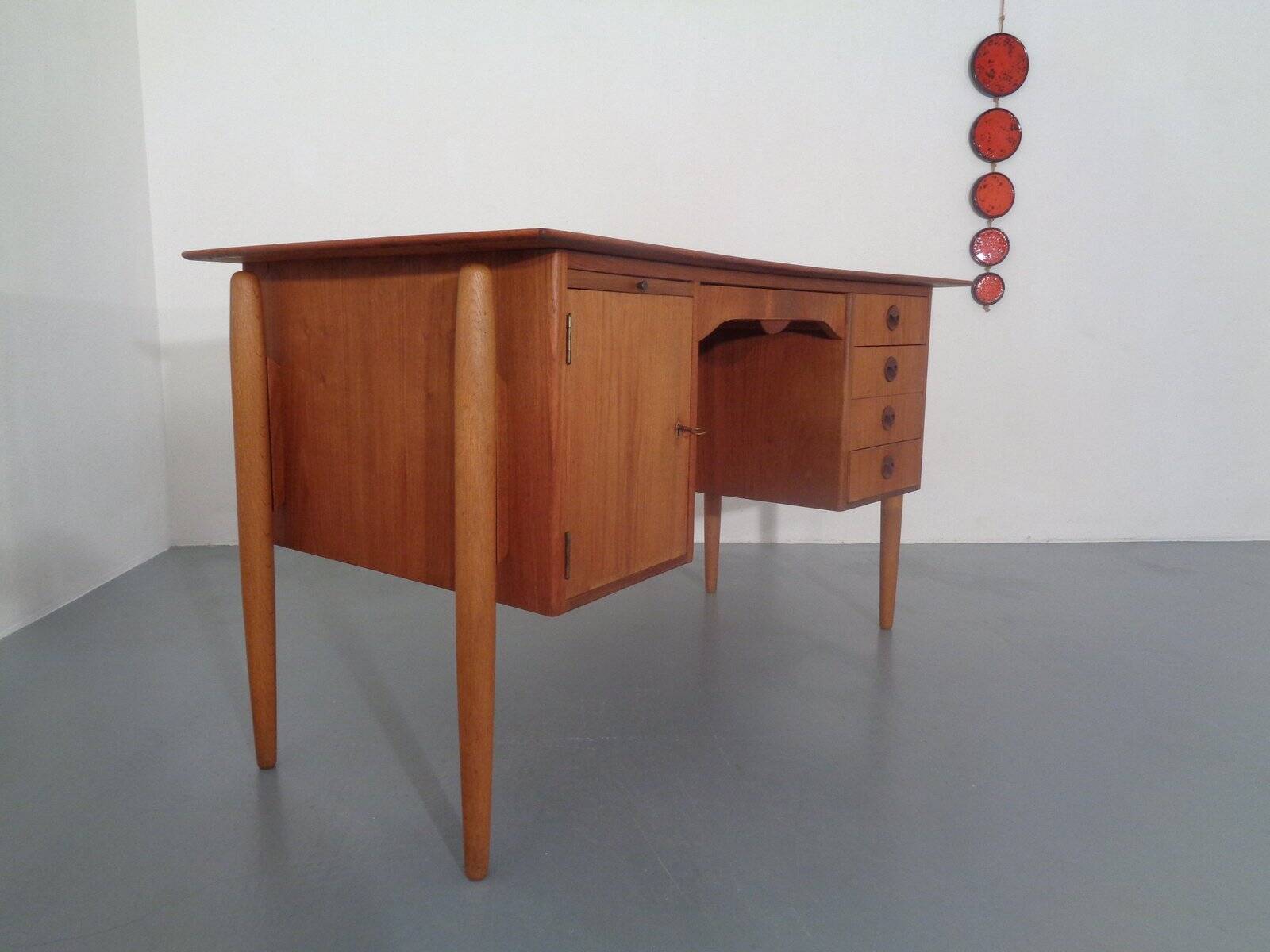 Vintage Danish Curved Teak Desk, 1960s