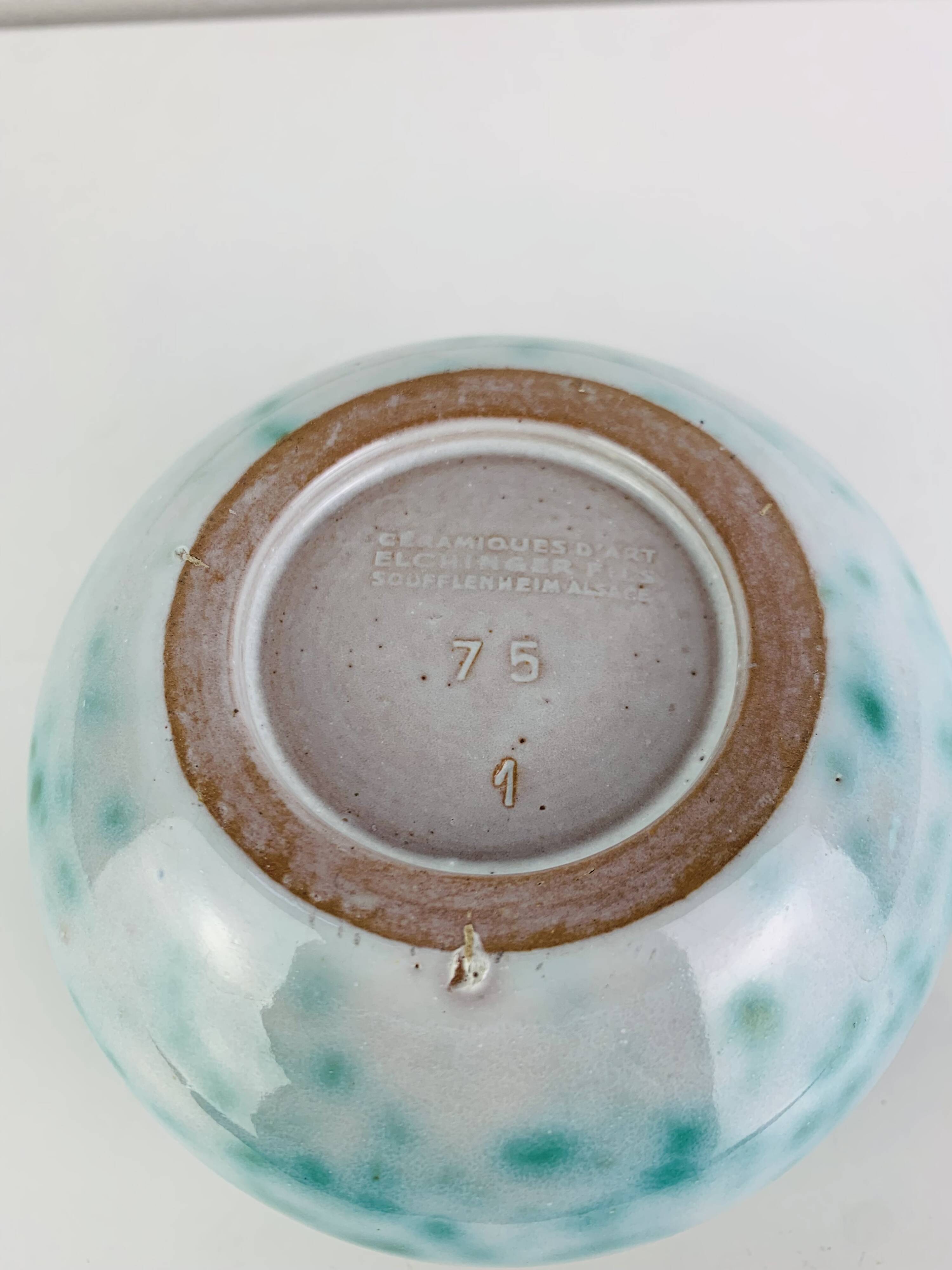 Art Deco ceramic vase Elchinger, speckled green