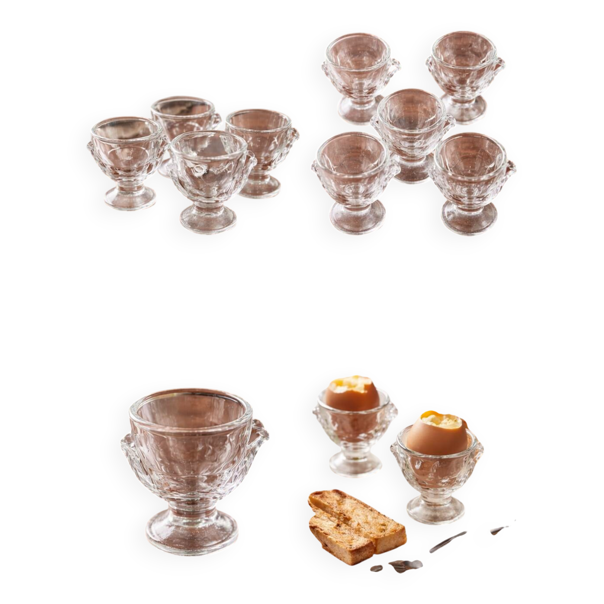 Set of 6 vintage moulded glass egg cups – very good condition
