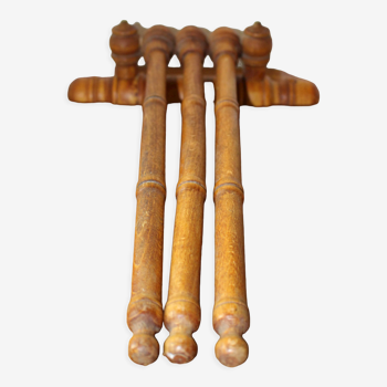 Antique three-branched wooden towel rail