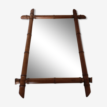 Miroir ancien en bois sculpté façon bambou