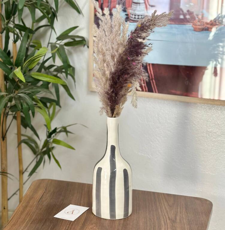 Striped gray bottle vase