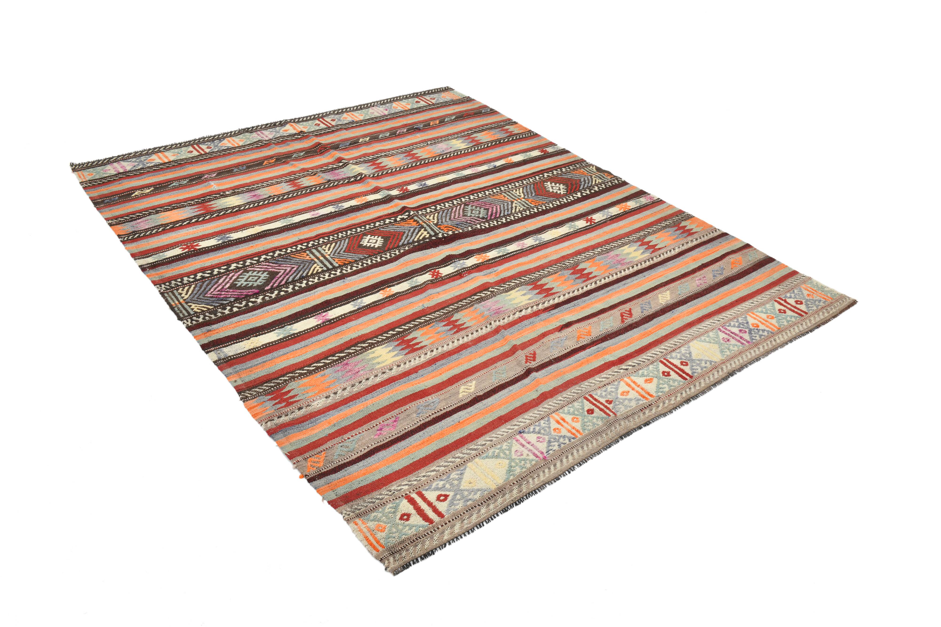 Muticolor Turkish Vintage Kilim Rug, 161x206Cm