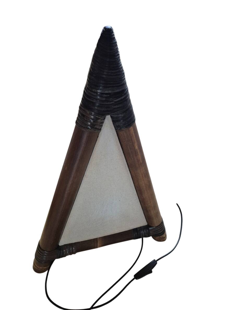 pairs of pyramid lamps in bamboo and fabric from 1960/1980