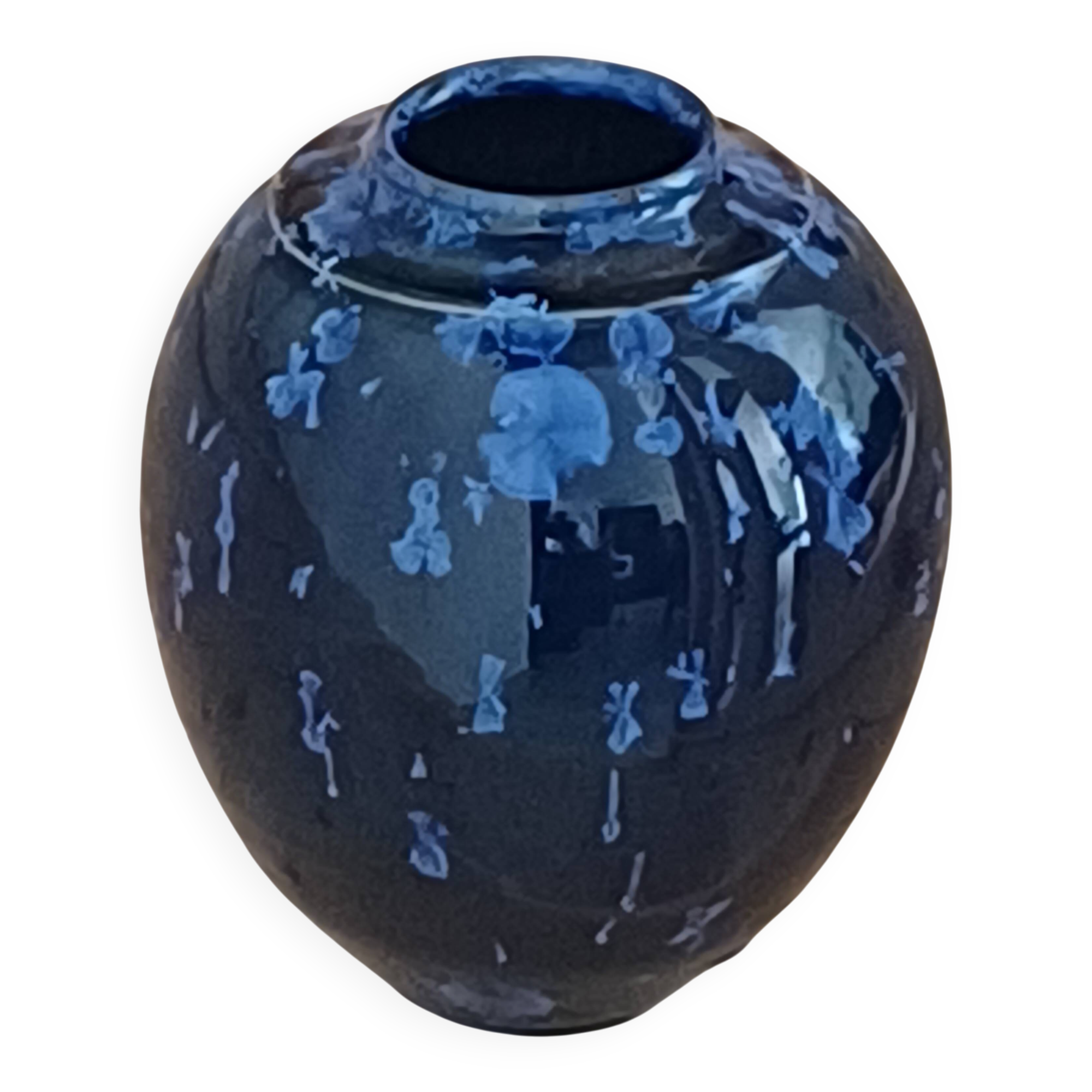 Blue crystallised vase