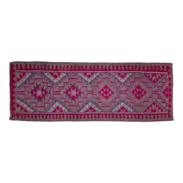 1970s Vintage Turkish Oushak Handmade Wool Cotton Purple Runner Rug 108x292