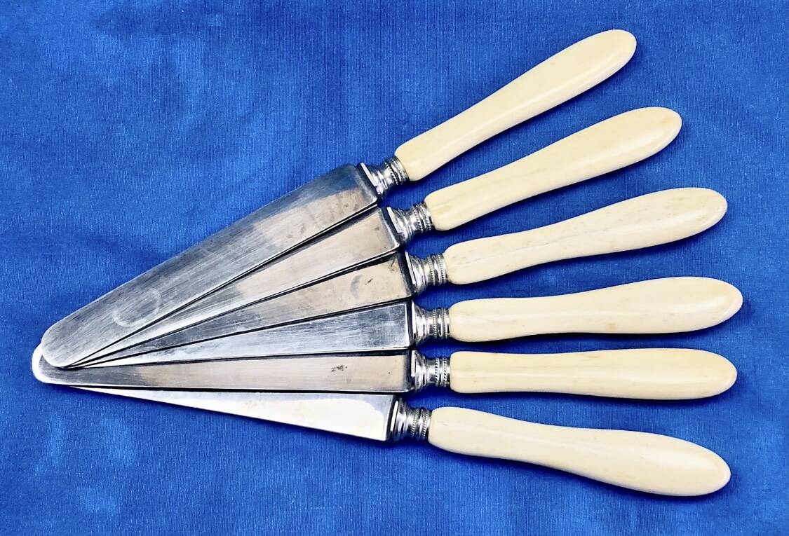 6 antique dessert cheese knives from the 19th century