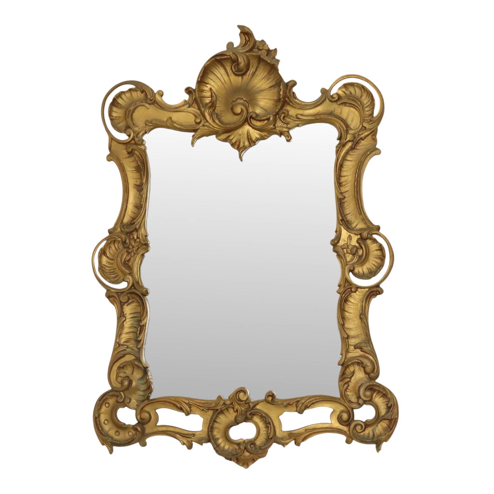 Italian Crested Mirror Rococo Style Gold-Colored Resin 84cm