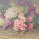 Elliptical table still life bouquet of flowers oil on wood by Lillie Honnorat