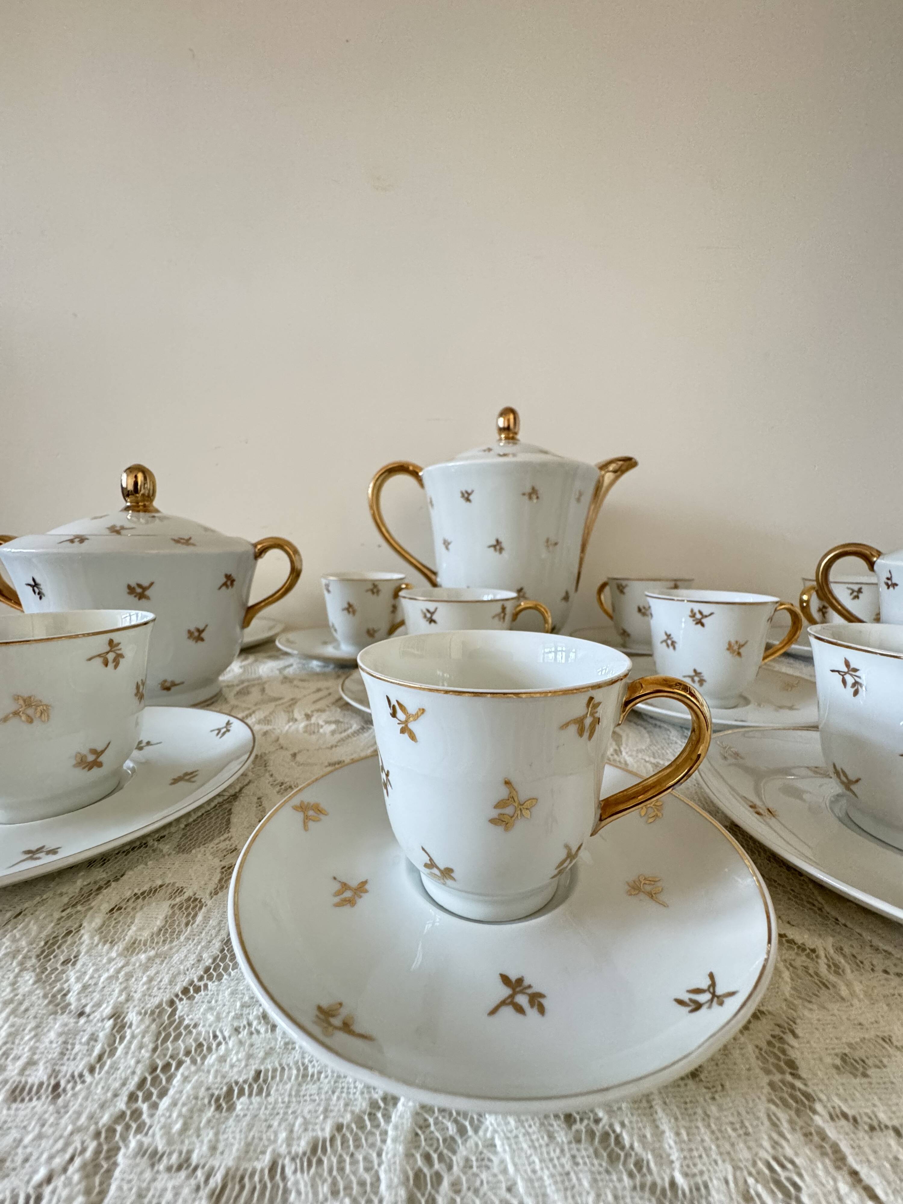 Vintage Limoges porcelain gold coffee set – 15 pieces