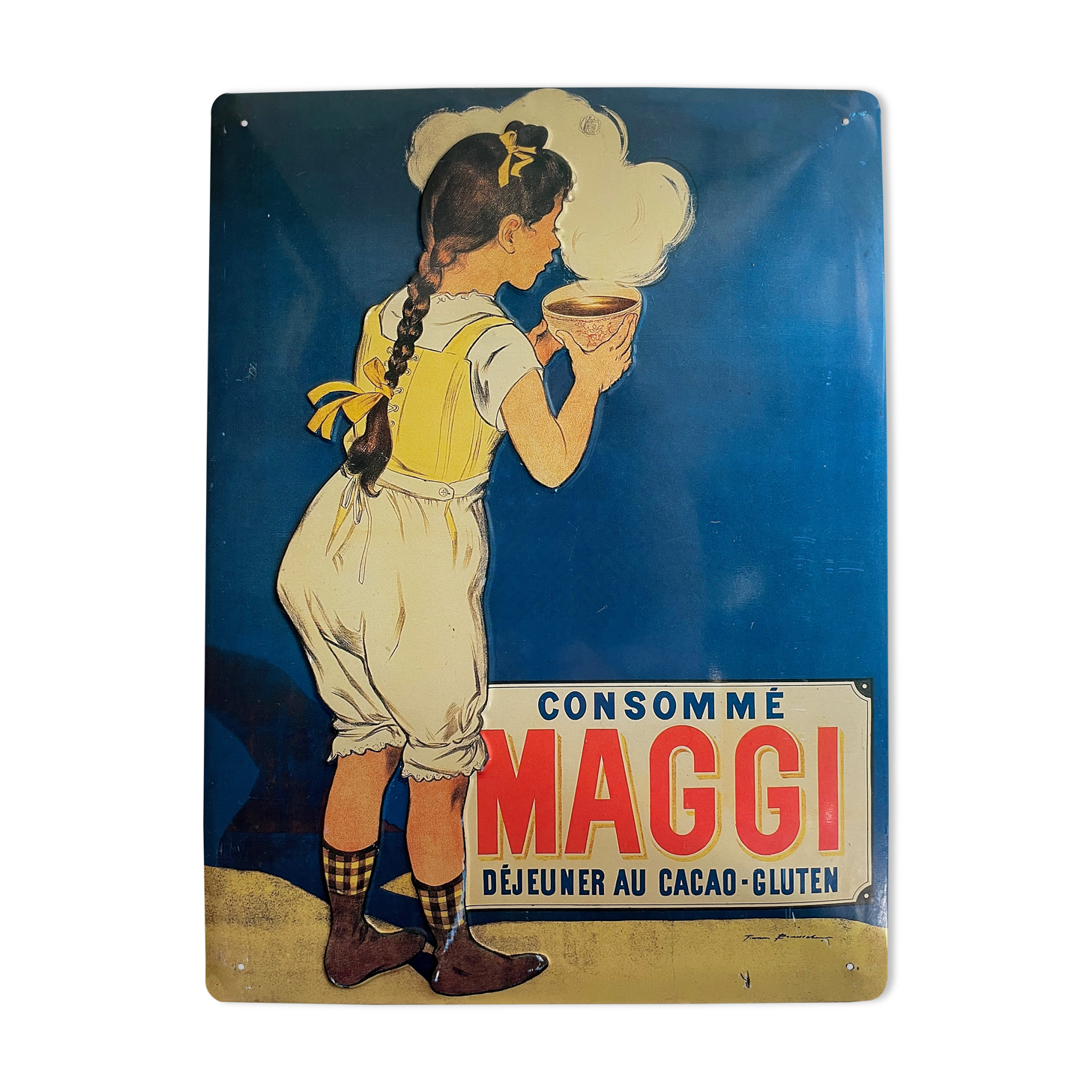 Enamelled plaque advertisement Maggie "consume Maggie cocoa-gluten lunch"