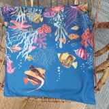 4 armchairs and a coffee table made of rattan and bamboo wood, vintage.