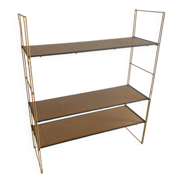 Vintage 1960 String wall shelf in gold wood - 60 x 50 cm