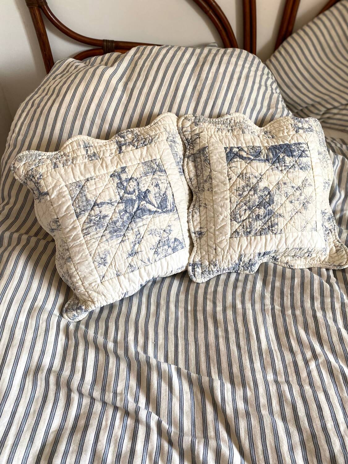 Paire de housses de coussin en coton en toile de Jouy