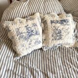 Paire de housses de coussin en coton en toile de Jouy