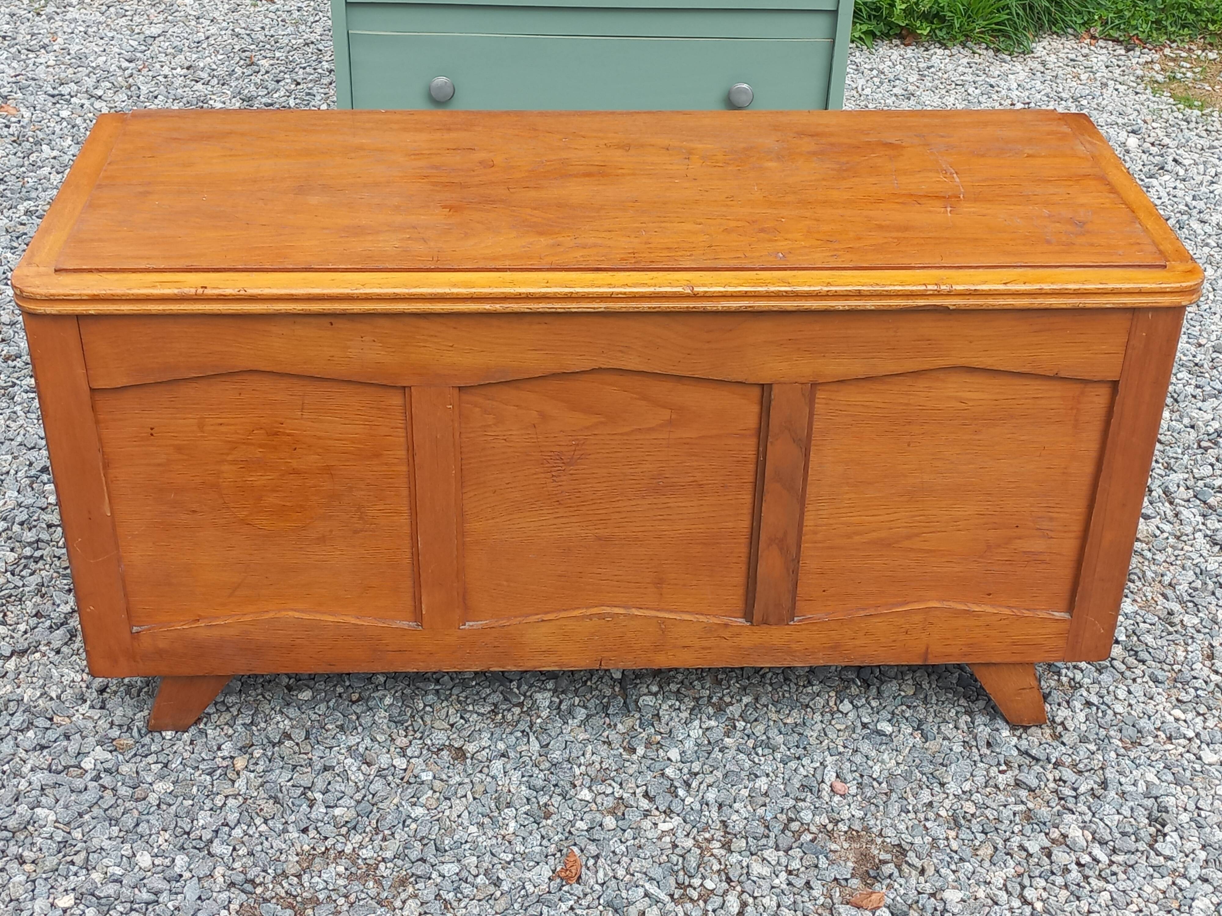 Vintage 1950s oak chest with compass feet