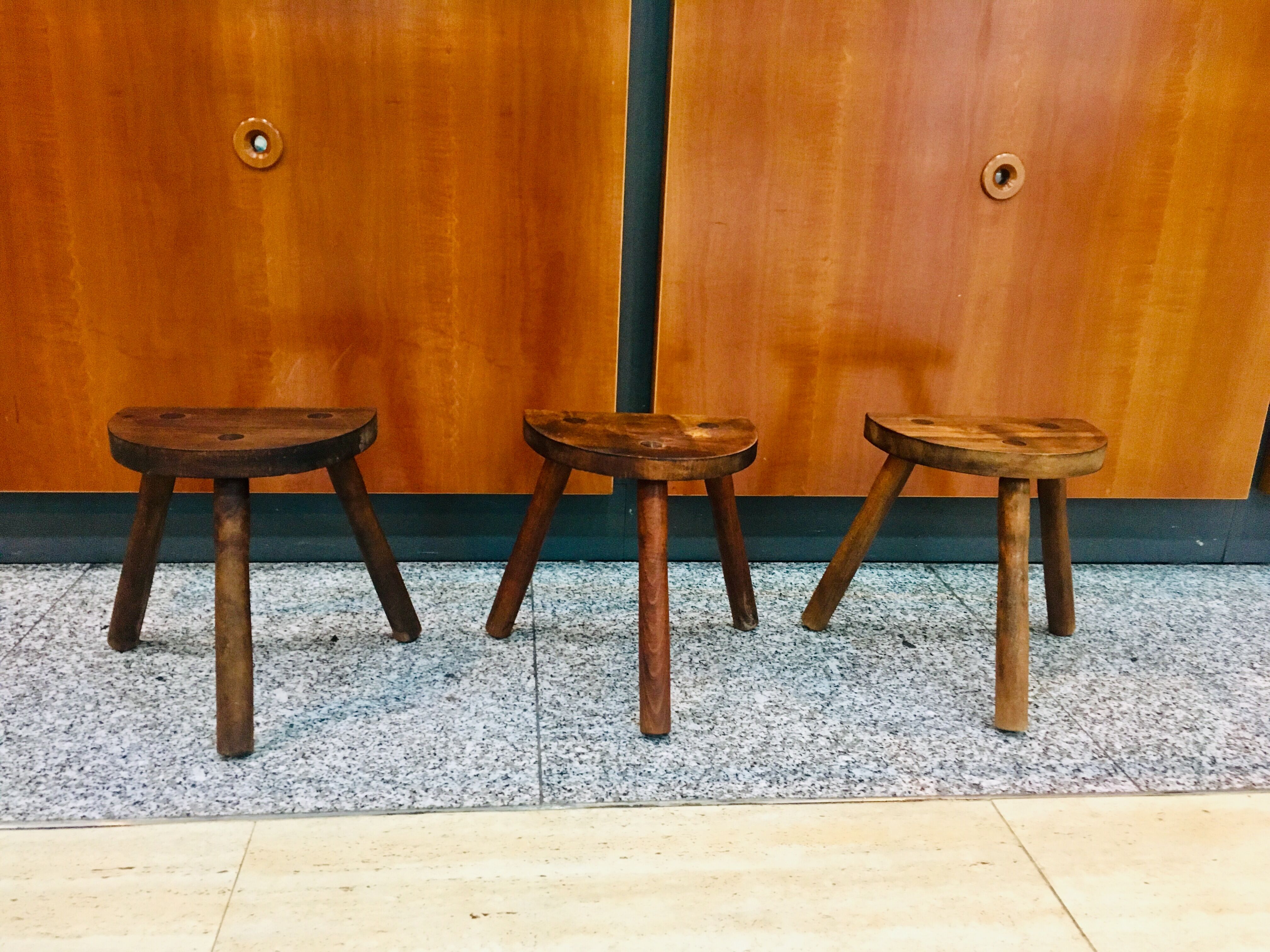Set of 3 vintage tripod stools