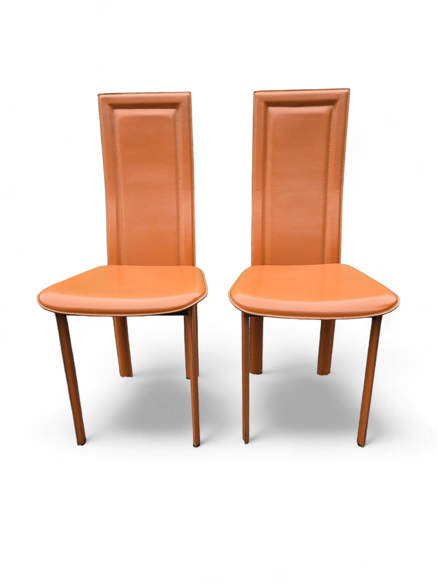 Set of 2 brown leather chairs