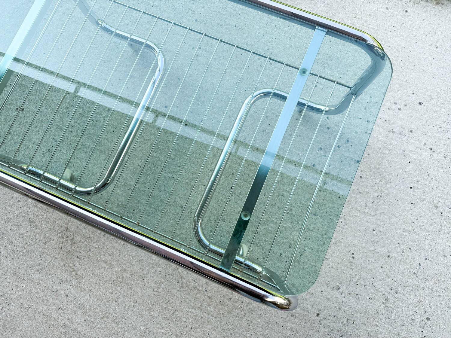 70s chrome and glass tubular frame coffee table