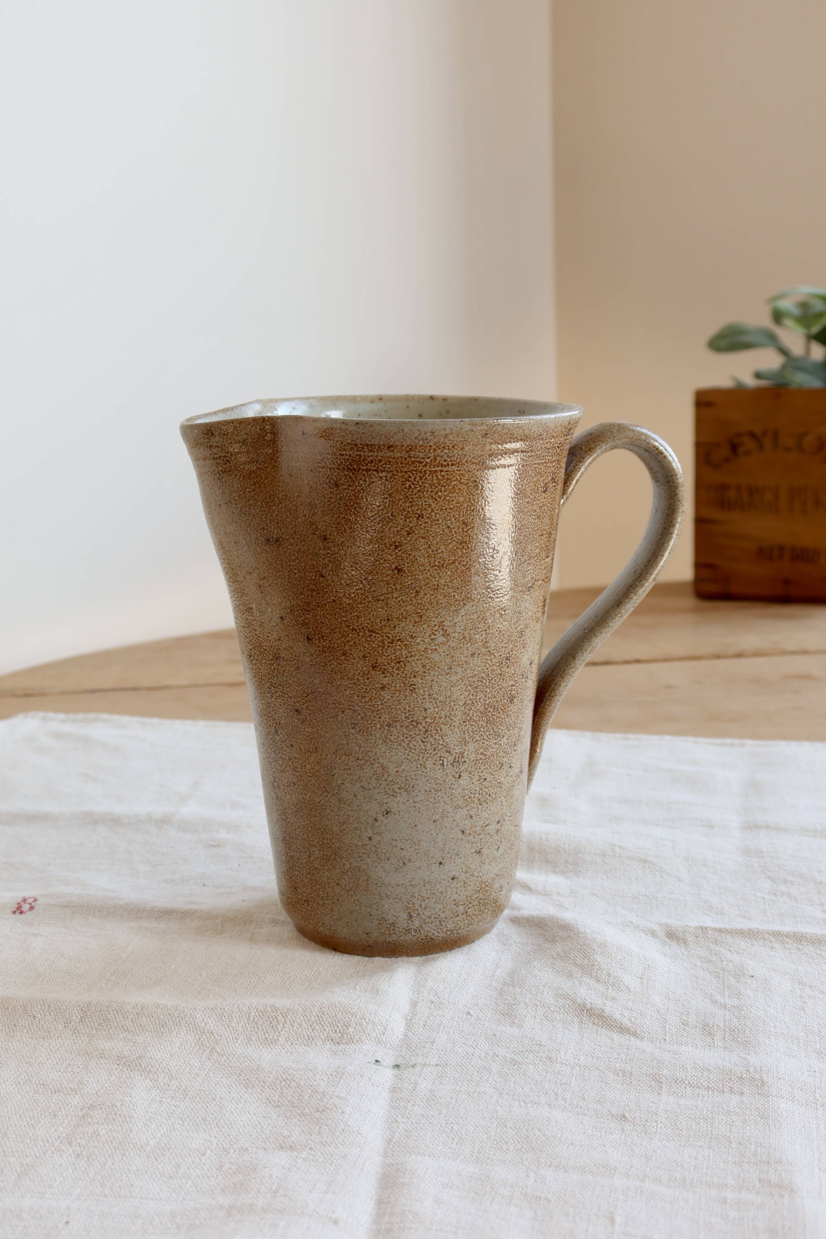 Vintage ceramic jug in taupe brown glaze