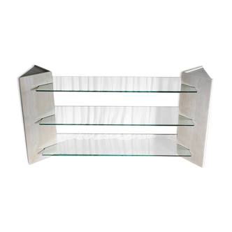 Artelano shelf/console Roche Bobois travertine and glass 1970s