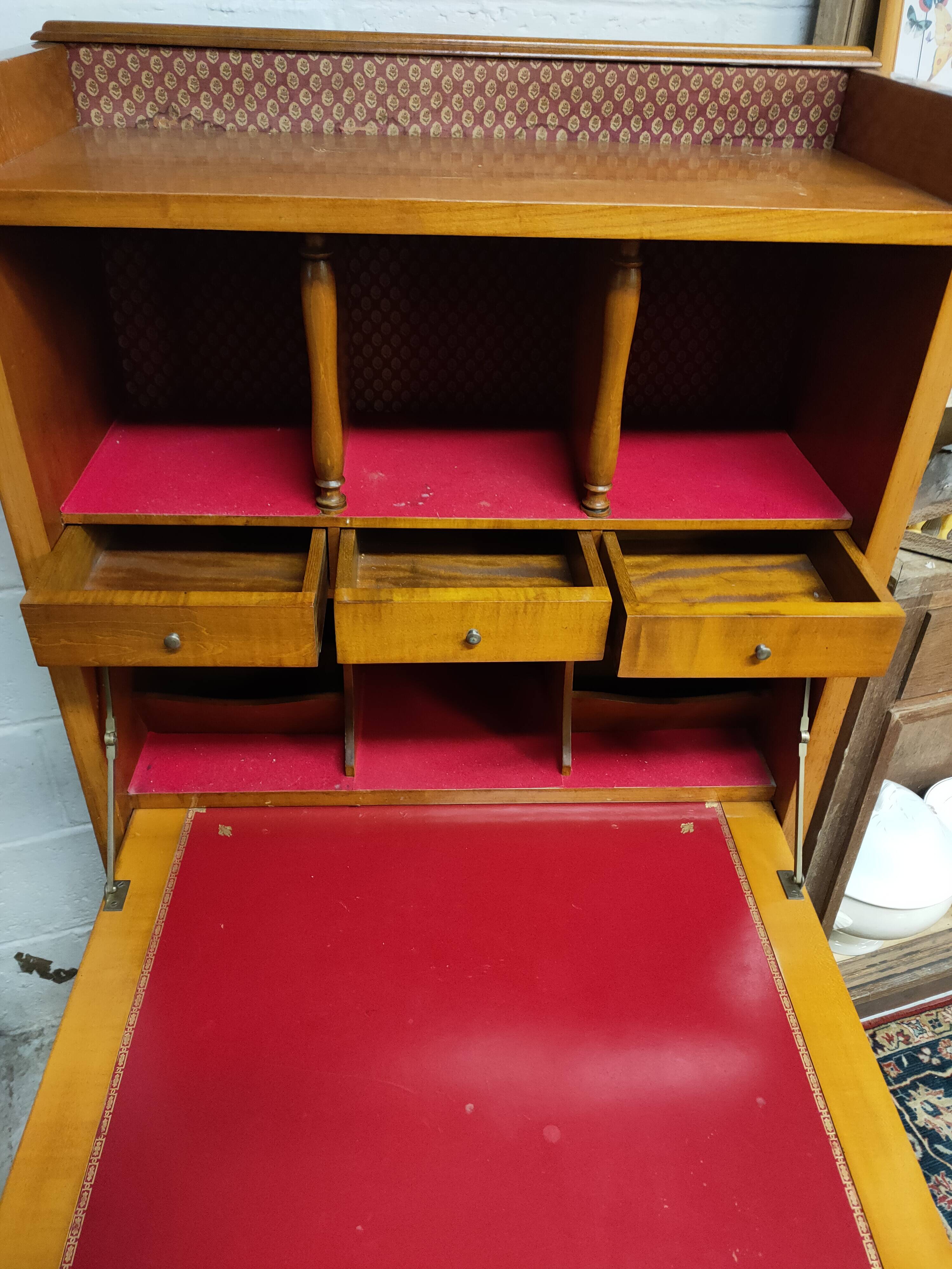 cherry wood secretary with lyre base from the 50s-60s