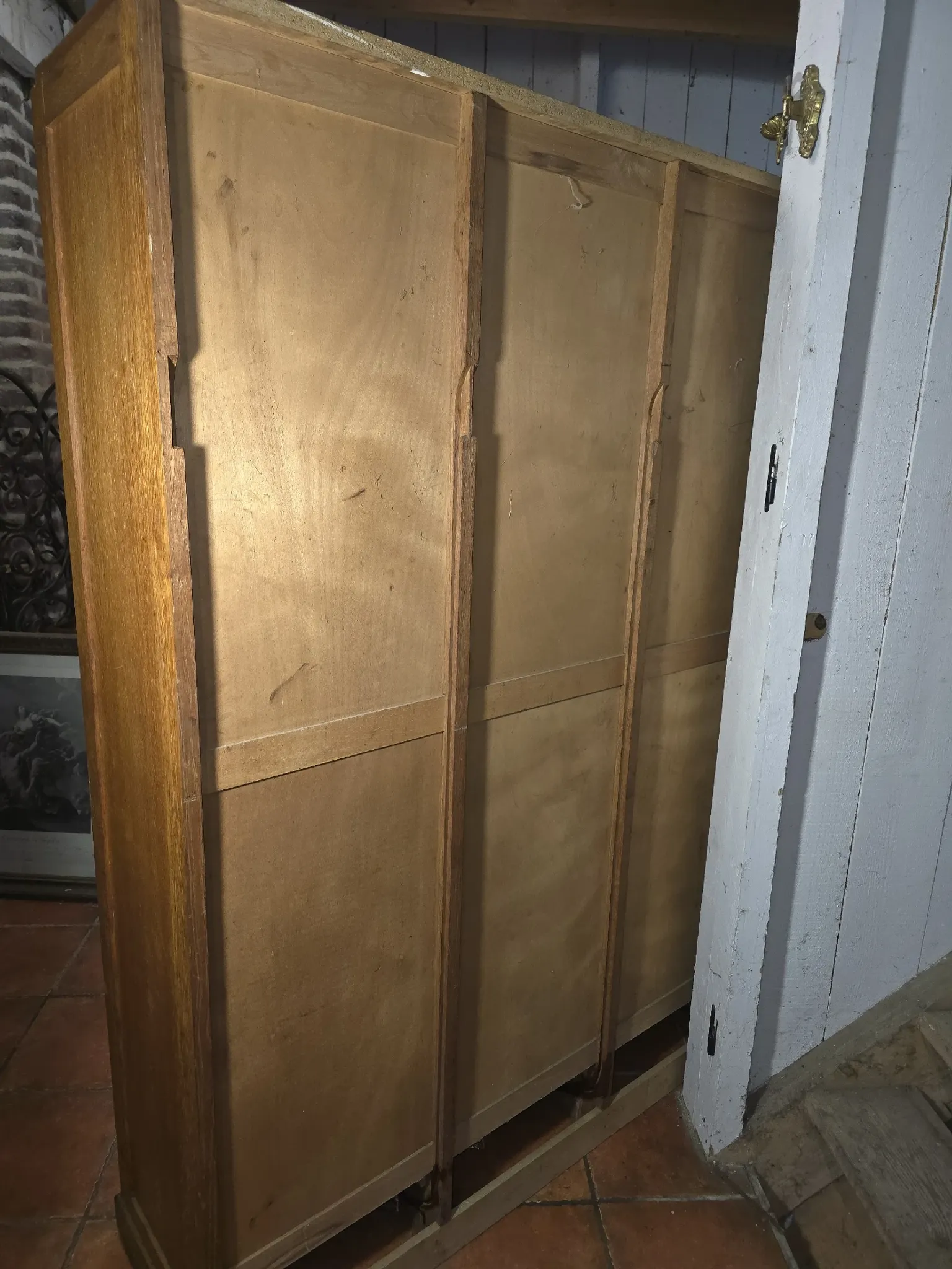 Vintage oak three-panel curtain cabinet