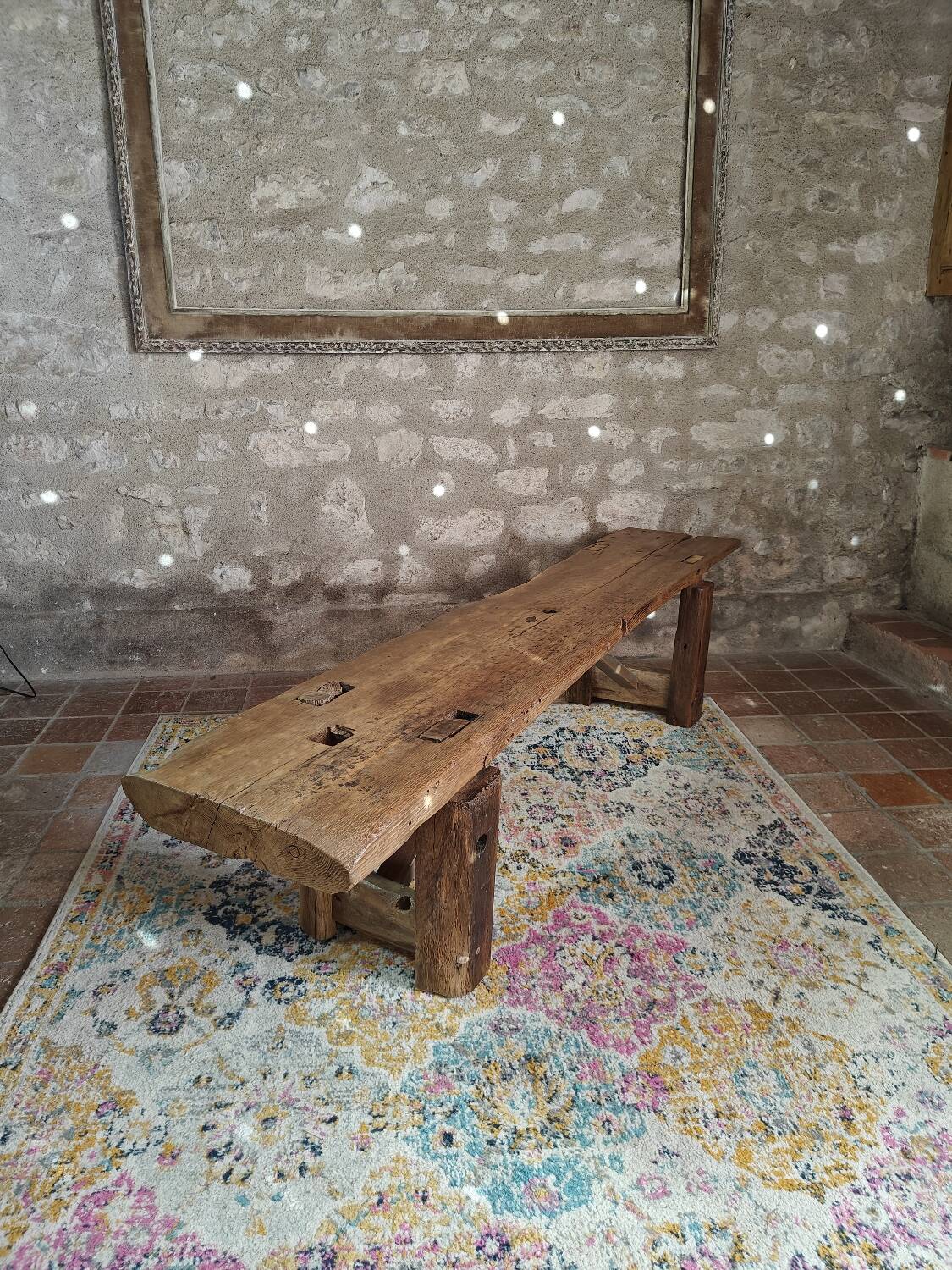 Large brutalist bench in solid oak