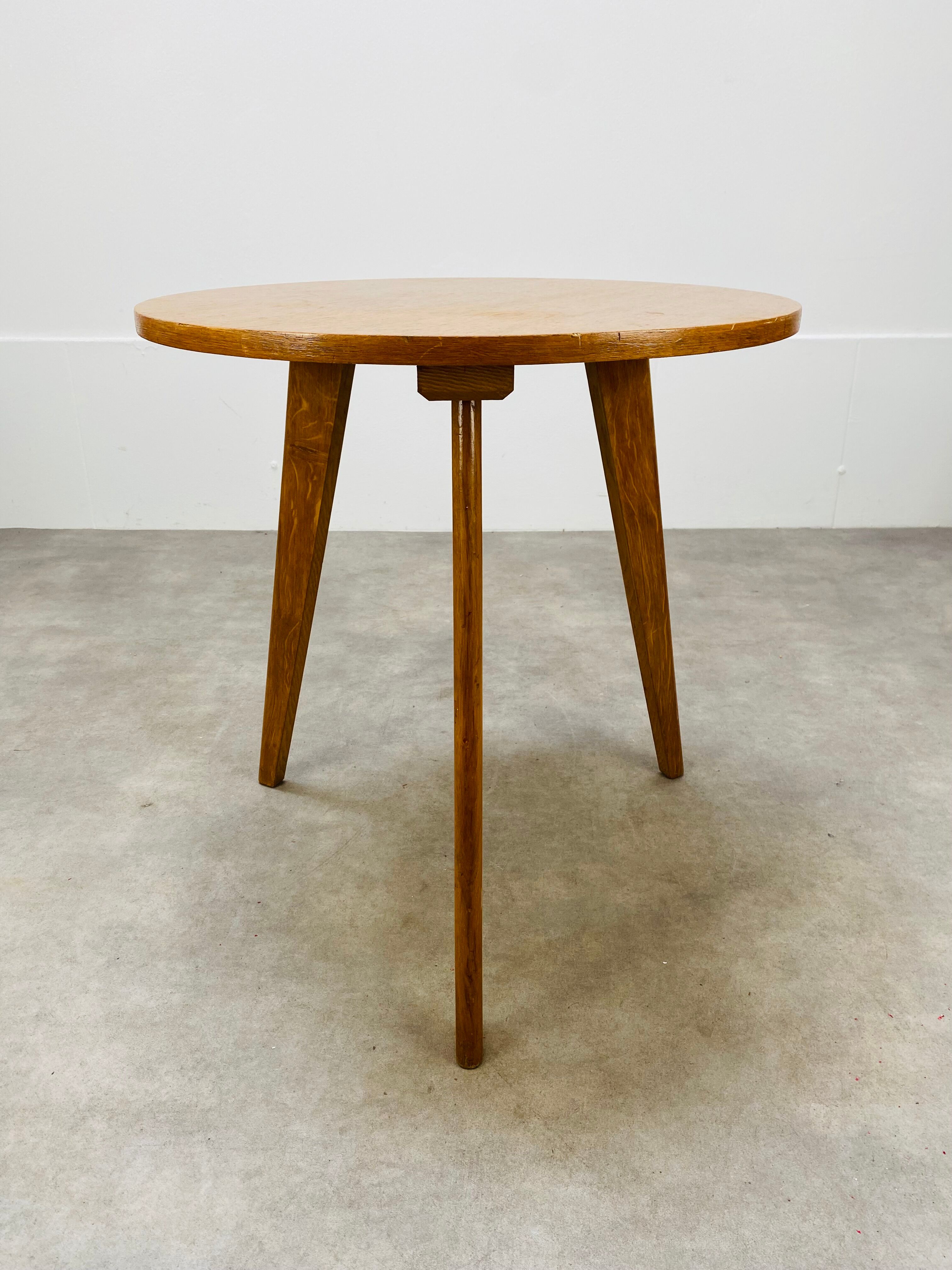 50's vintage wooden tripod side table with compass base