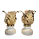 Florentine Renaissance Gilded Iron Acanthus Leaf Candleholders on Carrara Marble Bases, Set of 2
