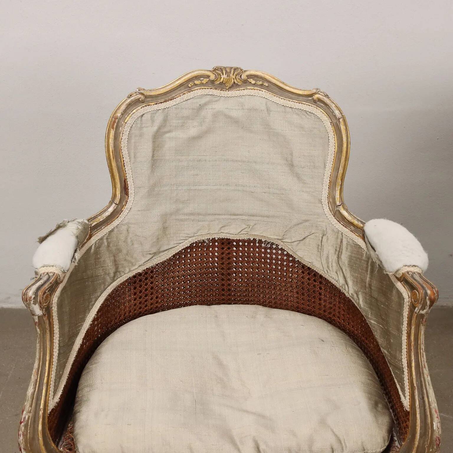 Pair of antique Rococo-style armchairs in painted wood, 20th century.