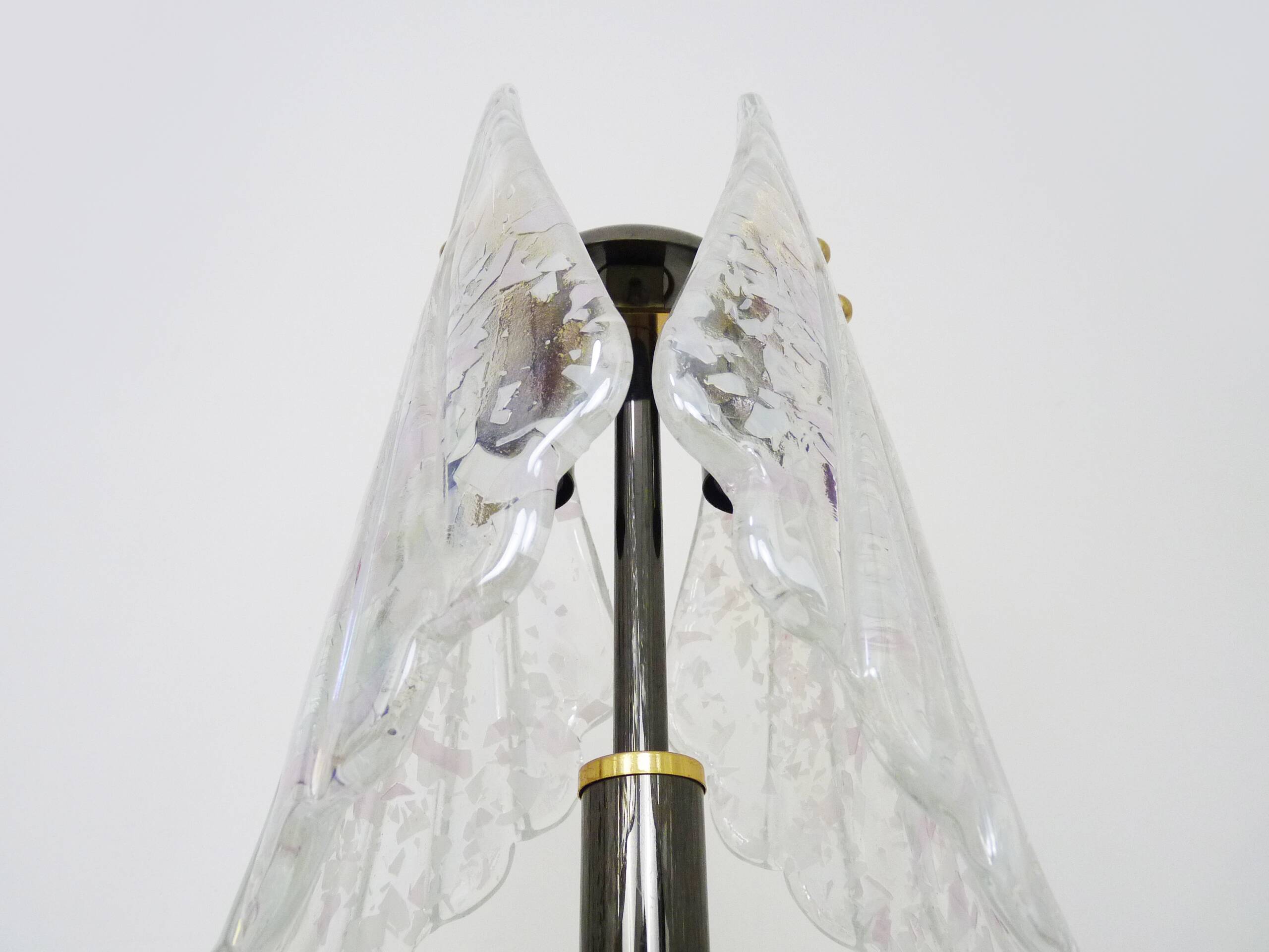 Large foliage table lamp in glass and anthracite gray metal. 80 years