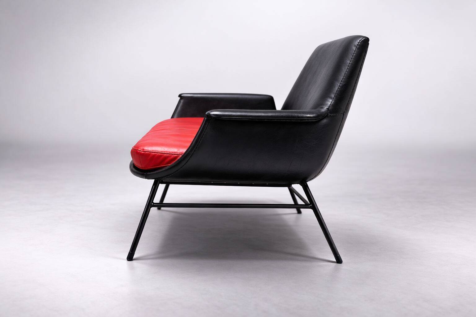 Mid-Century two-seater leather sofa, 1960s, Czechoslovakia