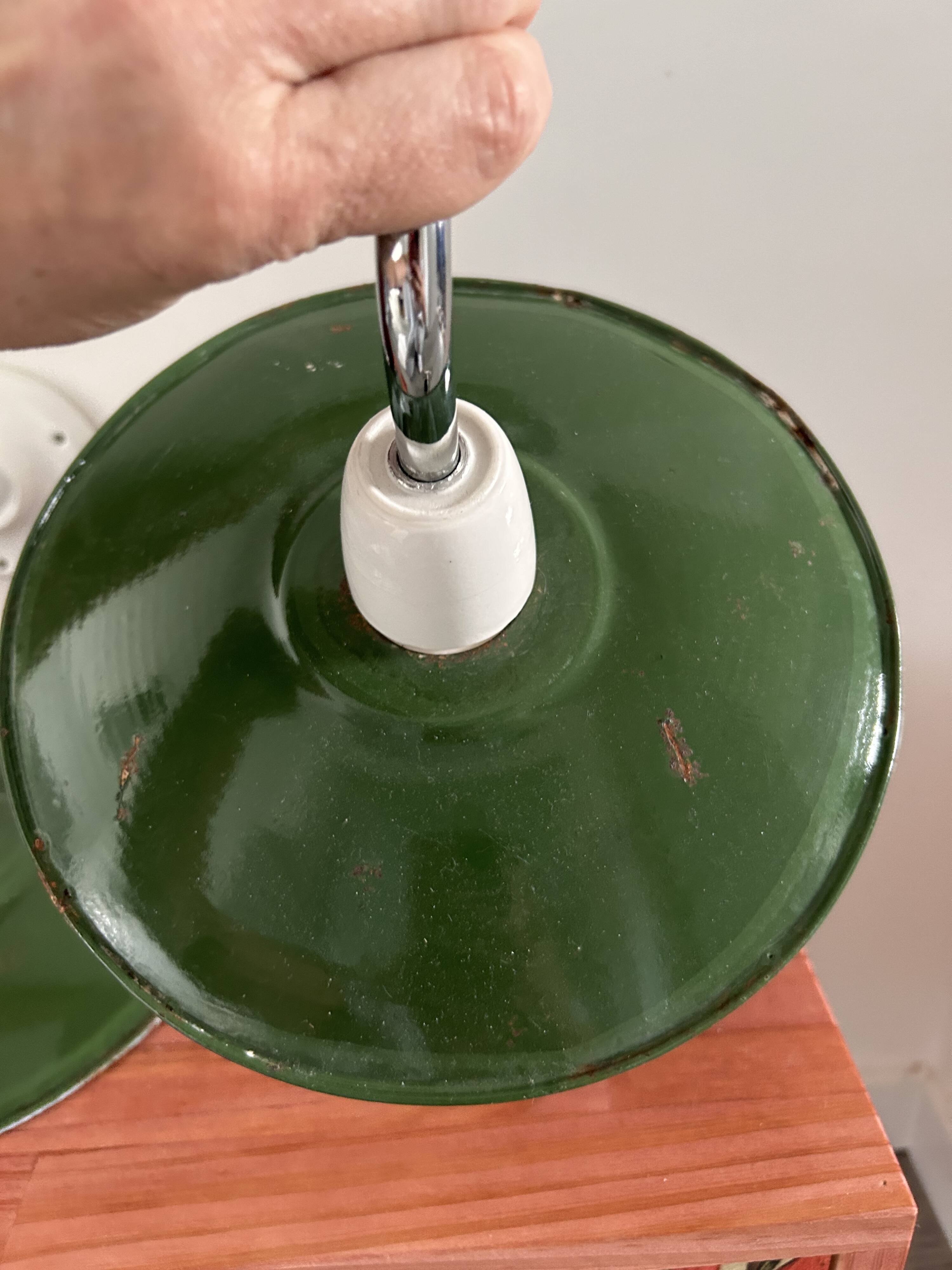 Pair of wall lights in green enameled sheet metal