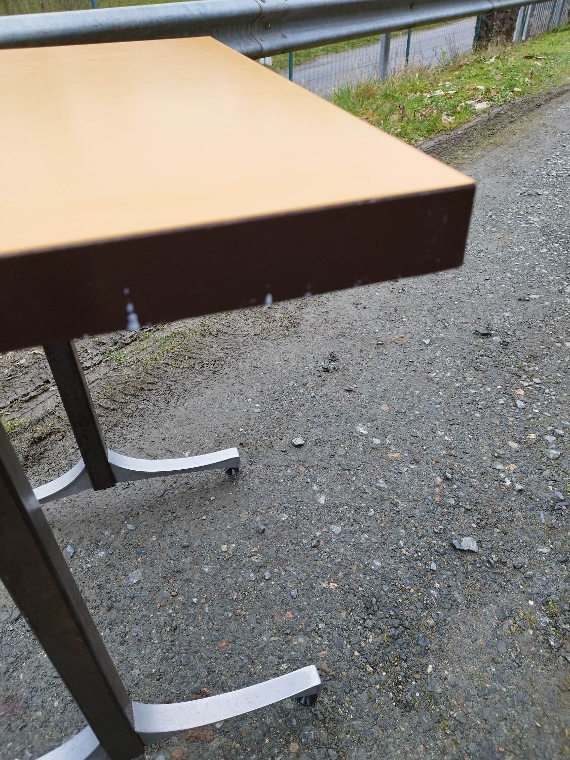 Healing bistro table formica orange iron foot