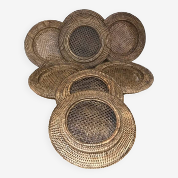 Anciens Dessous Presentation plates round natural vintage rattan wicker antique