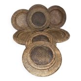 Anciens Dessous Presentation plates round natural vintage rattan wicker antique