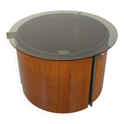 Table basse ronde teck italienne bar pivotant de Eugenio Gerli pour Tecno