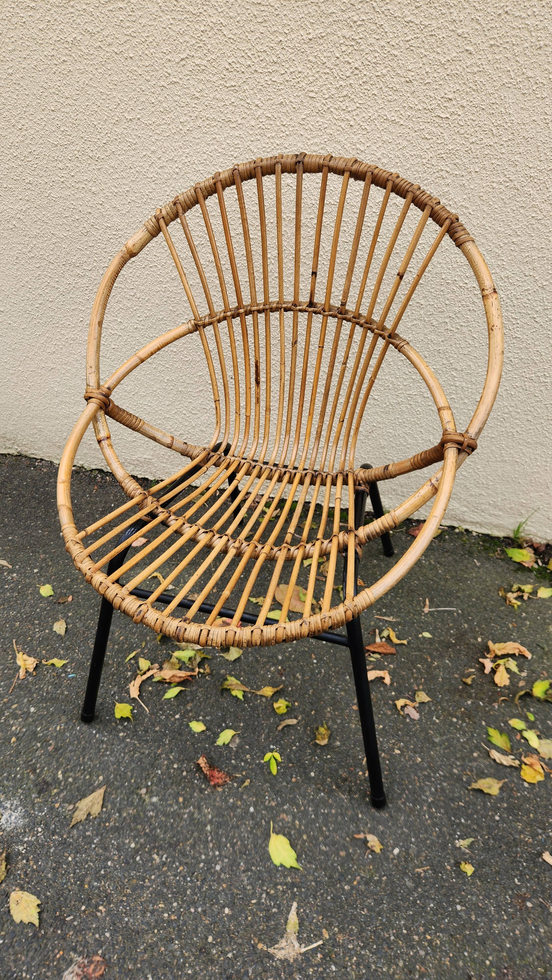 Belle chaise Vintage en rotin et osier